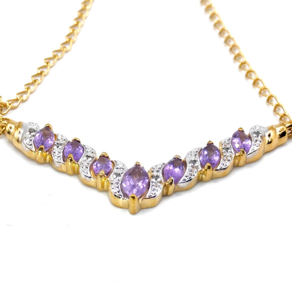 Amethyst & Diamond 18kGPlated Silver Necklace